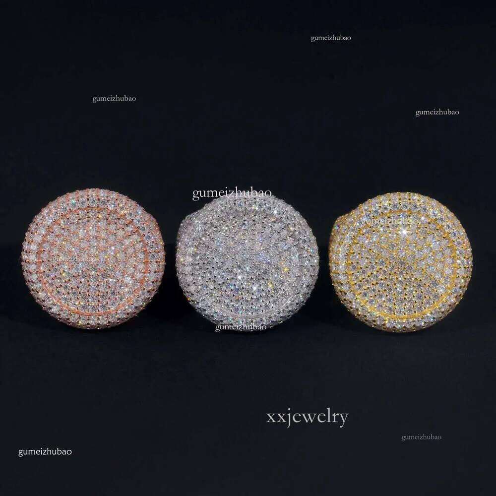 Stock Pass Tester Hip Hop Jewelry Sier Fully Iced Bubble Edge Round Dia Moissanite Men Pinky Ring
