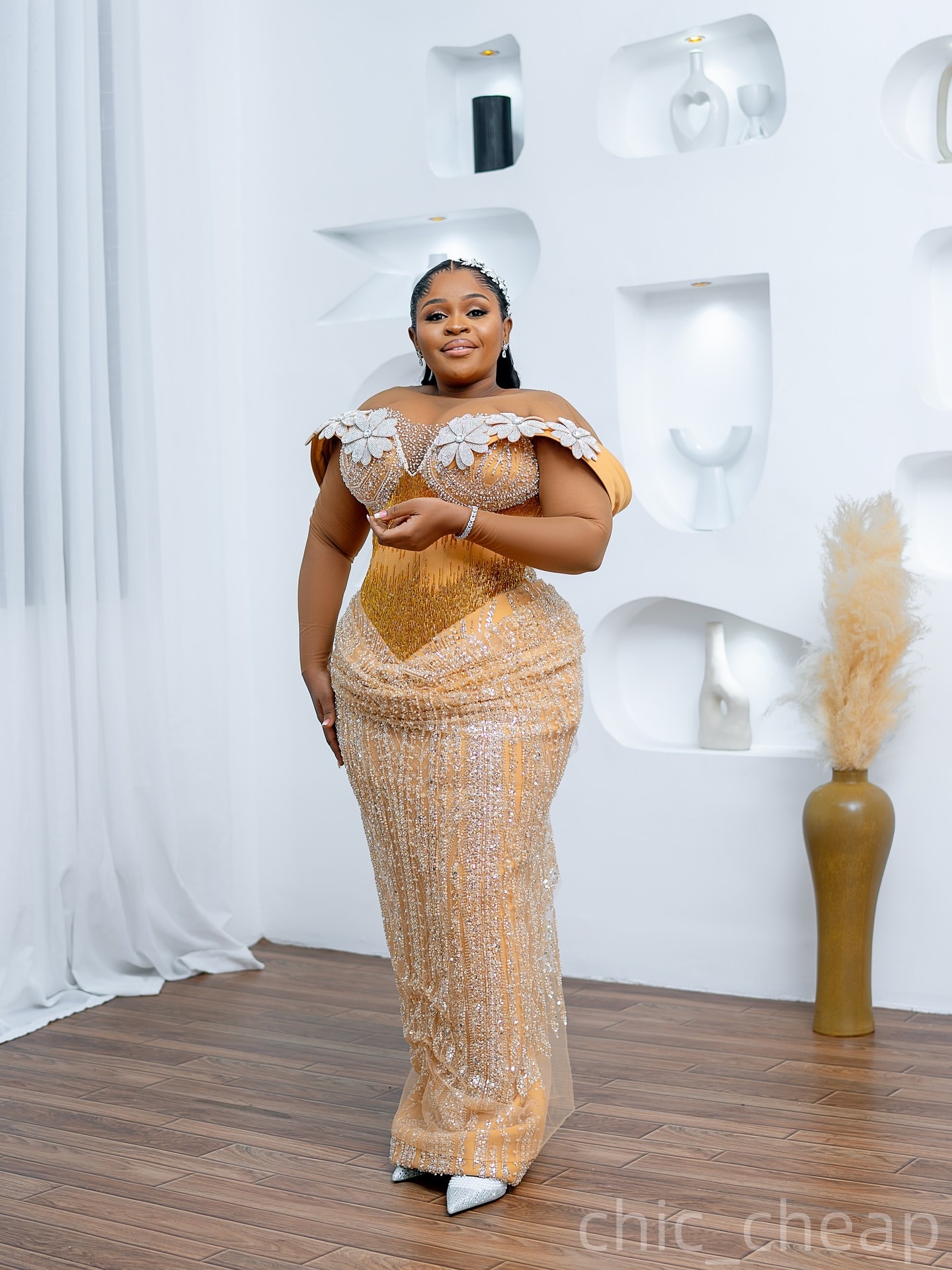 Gold Sheath Prom Dresses 2025 Flowers Beaded Sequined Evening Formal Party Second Birthday Engagement Gowns Plus Size Dress For Special Occasions ZJ75