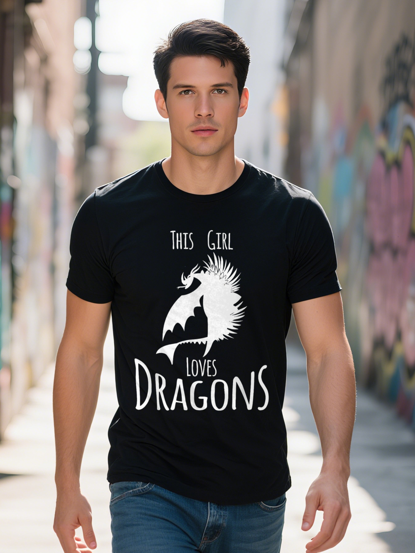 Men S T-shirt g Cotton This Girl Loves Dragon Fire Animal Funny Gift T Shirt 9284b