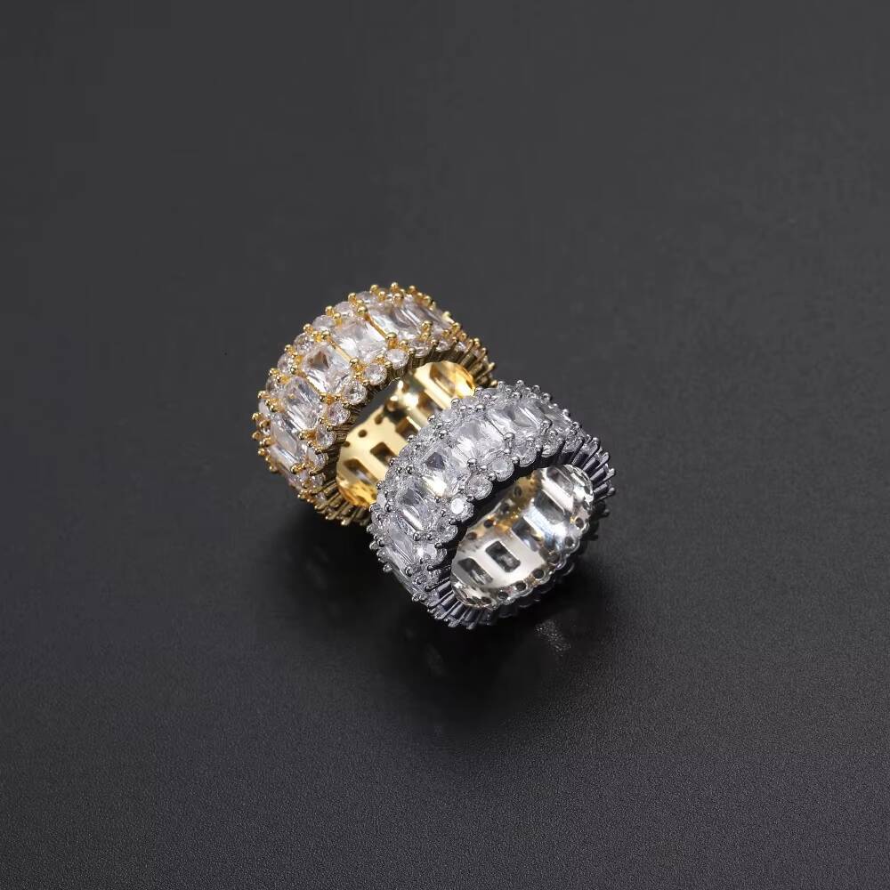 Hip Hop Jewelry Cubic Zirconia Rings Brass Prong Setting CZ Cuban Chain Ring Cubic Zircon Iced Out Ring Mens