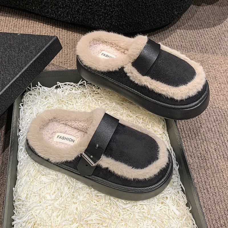 Women's new Autumn and Winter Furry Slippers with Thick Soles Soft Furry Enclosed Toes Popular among Internet Influencers Stylish Cotton Slippers