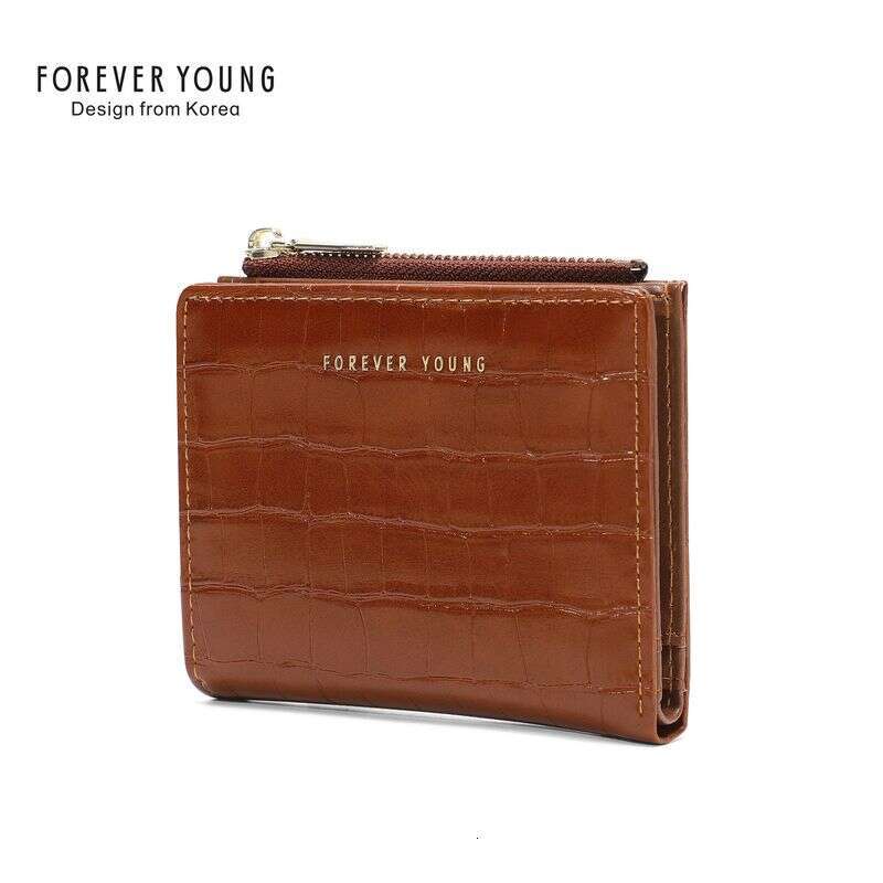 Fashion In Europe And The United States Ins Crocodile Grain Leather Beige Short Wallet Buckle Simple Zip Money Clip Coin Purse~