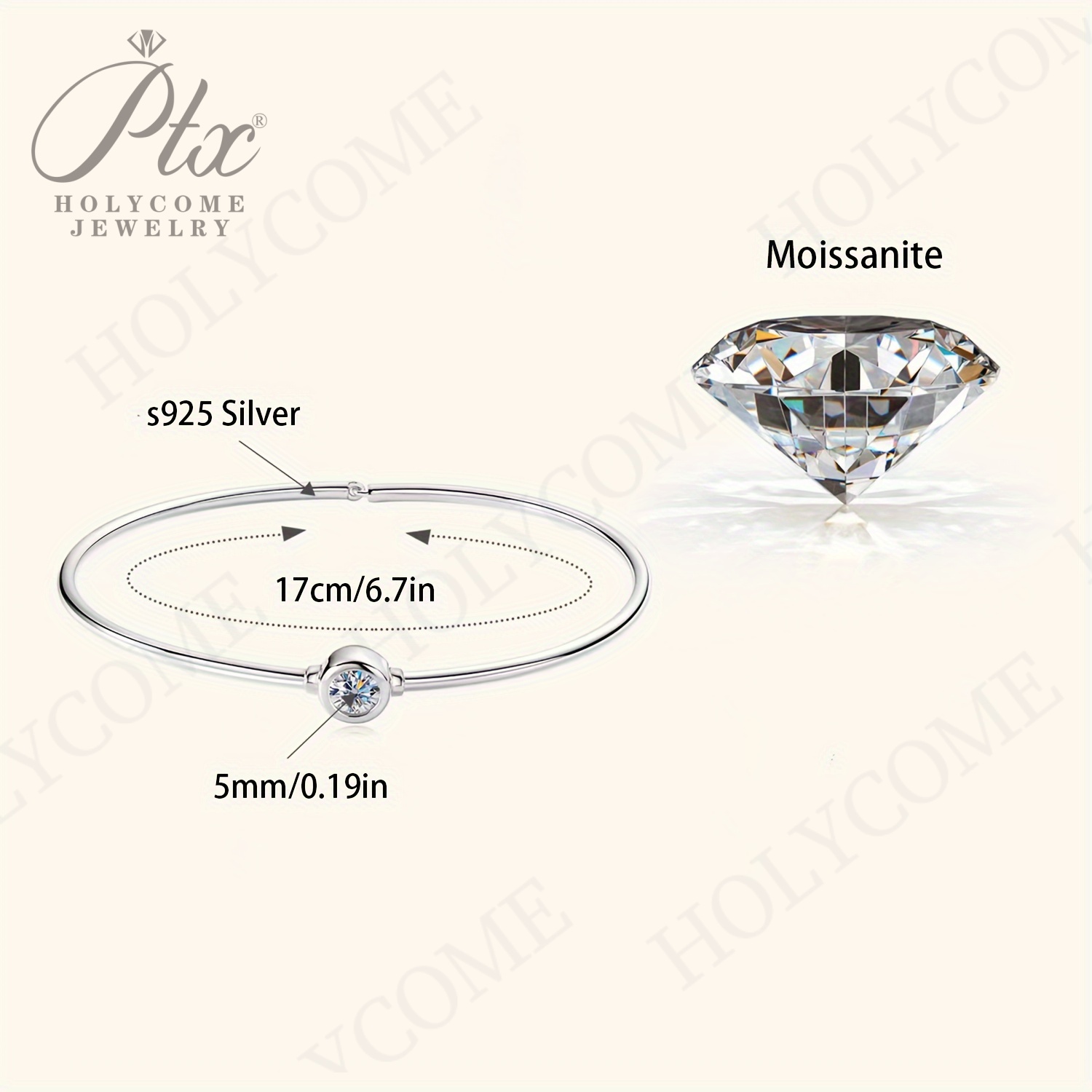 Original Pure 925 Sterling Silver Cuff Bangle Bezel 5mm Moissanite Bracelet For Women Simple Hand Chain Luxury Jewelry GRA Certified