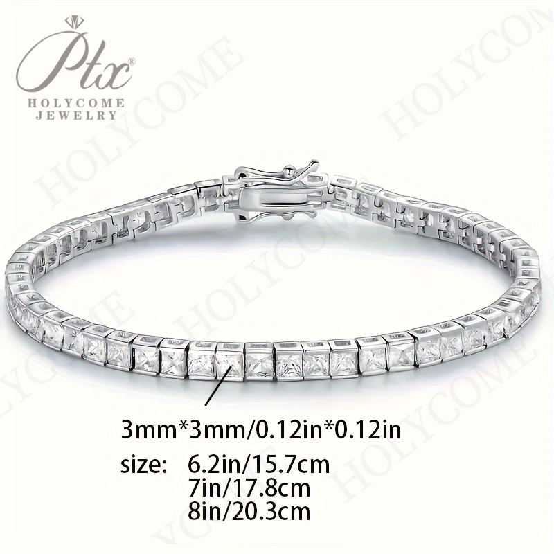 Vintage Princess cut Cubic Zirconia Bangle Bracelet 925 Silver Engagement Wedding Square Stone Tennis Bracelets For Women Bridal Party Jewelry