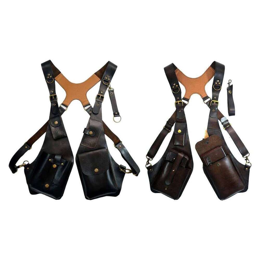 Retro Anti-Theft Leather Double Armpit Bag Outdoor Fashion Adjustable Wallet Phone Case For Men Shoulder Holster Bags