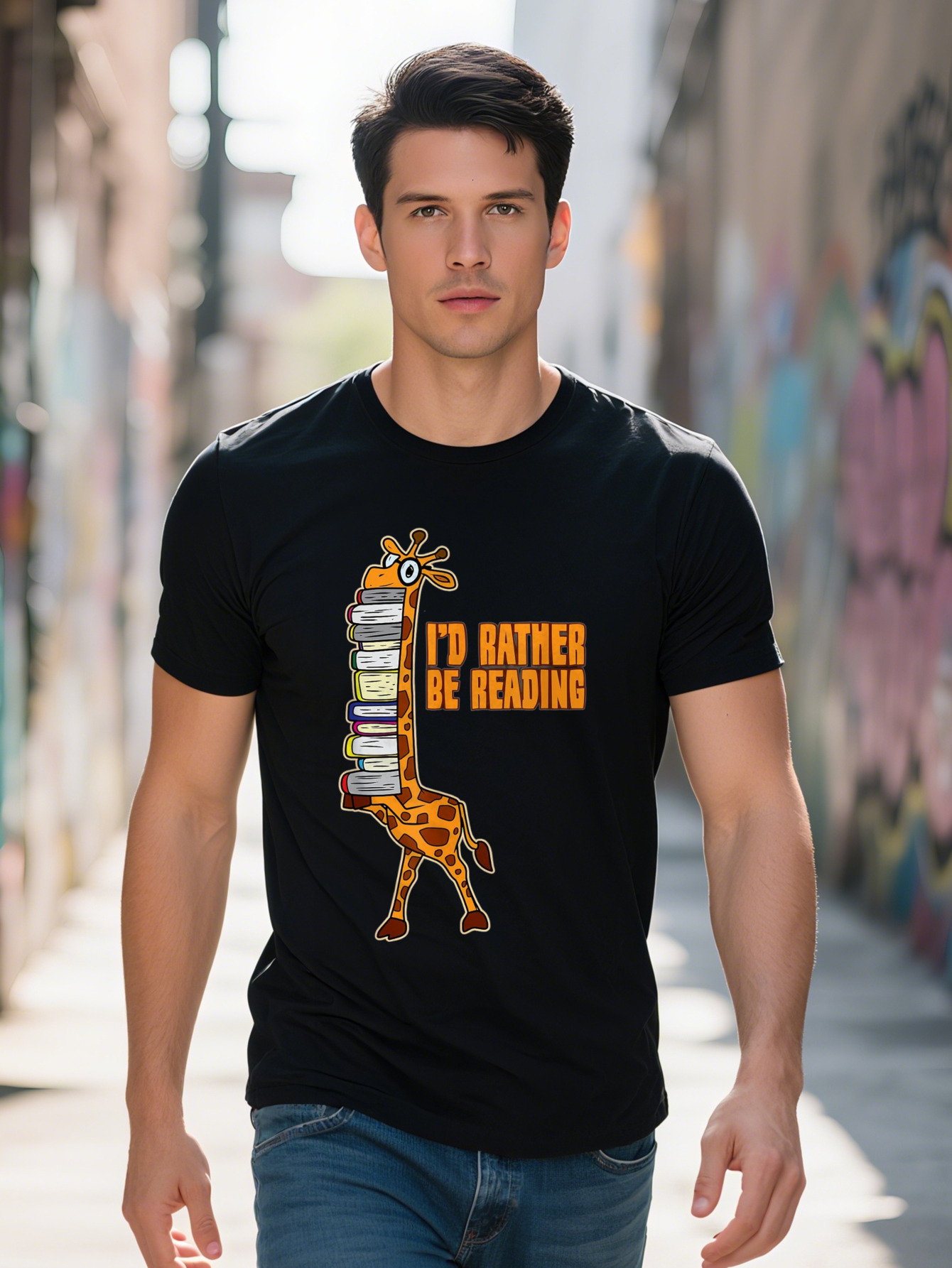Men S shirt g Cotton I'd Rather Be Reading Funny Giraffe Book Lover Gift T Shirt 64c2a