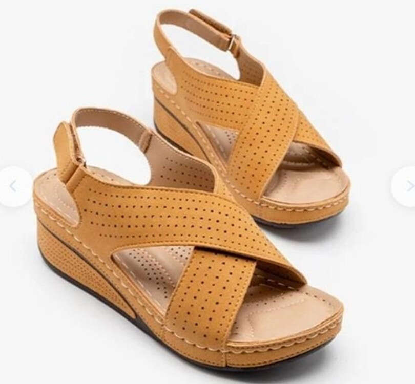 Summer 2023 New Sandals Wedge Stitched Breathable Velcro Hollow Large Size Women's Shoes