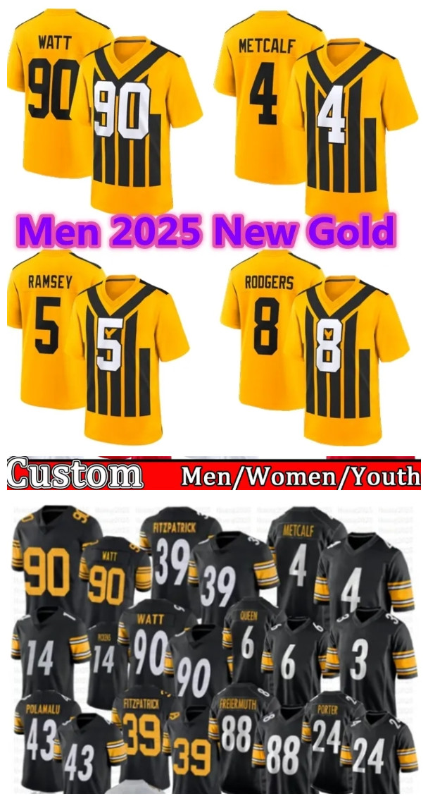 Pittsburghly Steeler Football Jersey DK 4 Metcalf 22 Najee Harris 2 Justin Fields 14 Pickens 88 Pat Freiermuth 90 TJ Watt 39 Minkah Fitzpatrick Youth Women Men 89