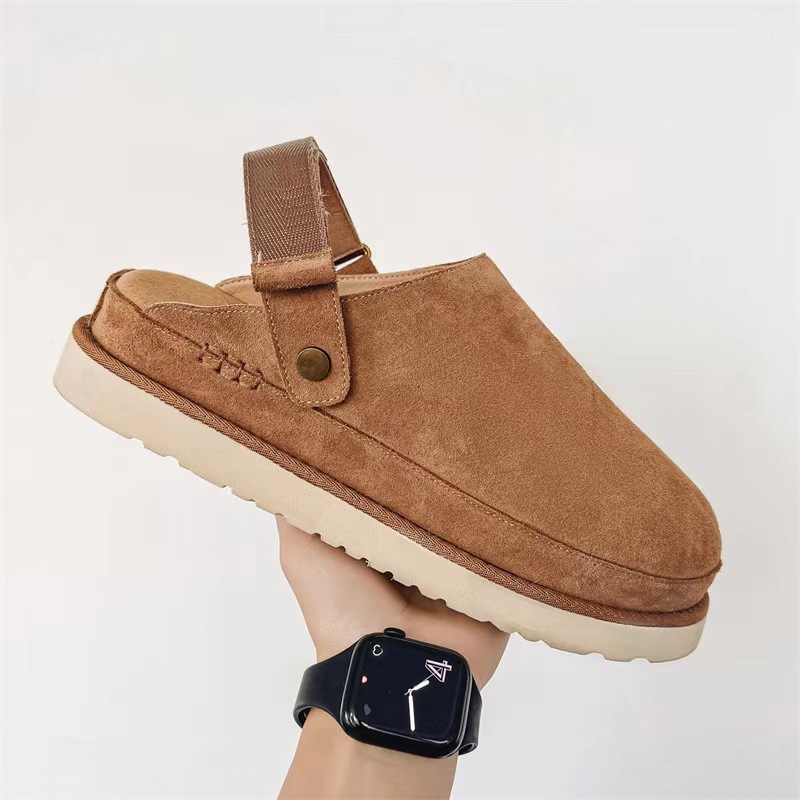 2025s New Arrival Minimalist Design Round Toe Platform Low Top Cotton Slippers Women Adjustable Strap Covered Toe Plus Size 36-43 Winter Fleece Lined