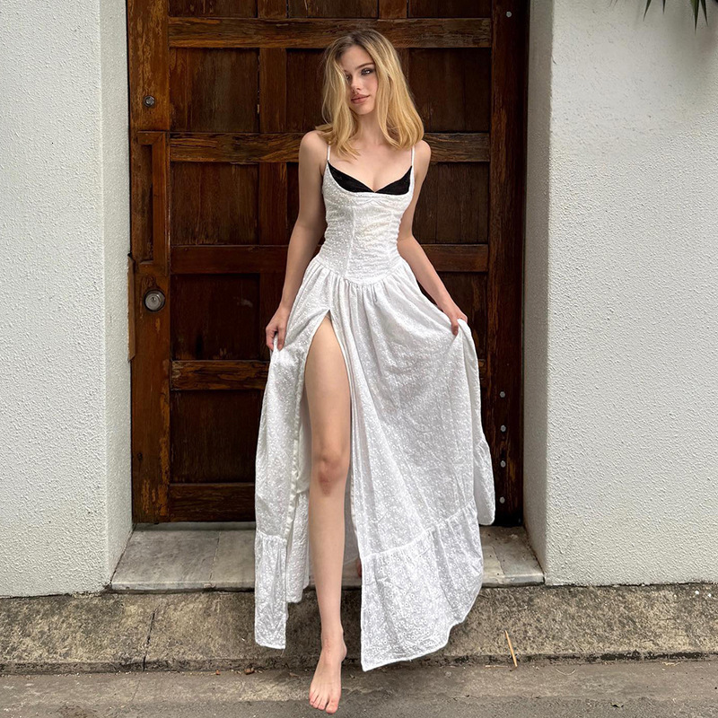 trend 2025 European and American style spring new women's S solid color slim fit high waist fashionable suspender dress new designer dress