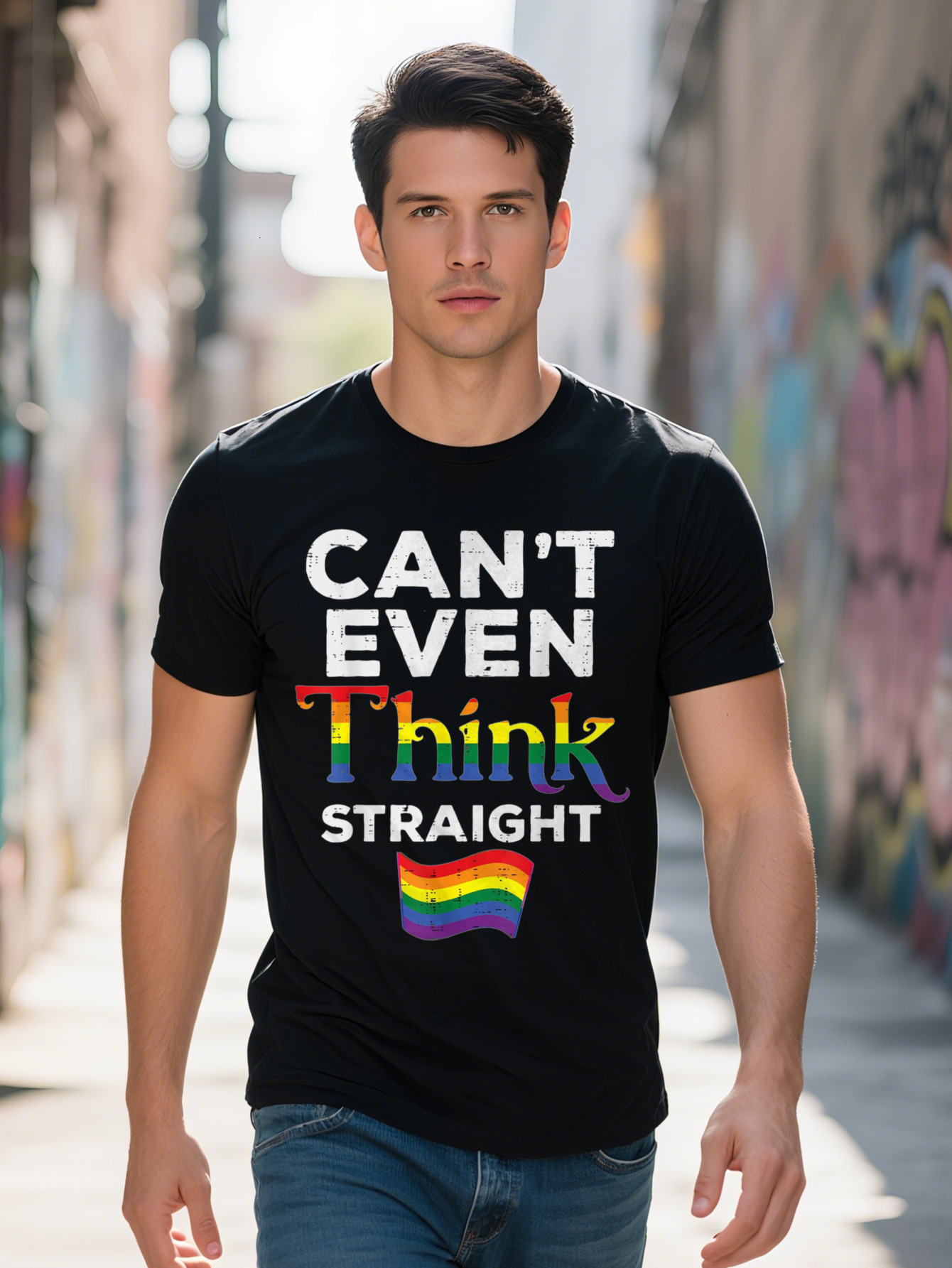 Men S g Cotton Can't Even Think Straight LGBTQ Rainbow Flag Gay Pride Ally T-shirt bf5b4 fbed1