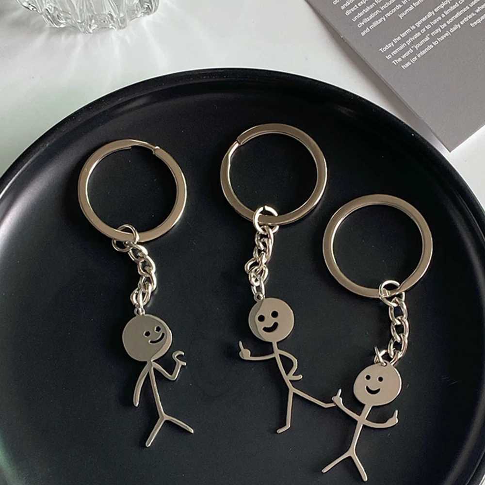 Funny Matchstick Men Keychain Middle Finger Heart to Heart Car Bag Pendant Key Ring Jewelry Couple Friend Gifts Wholesale G250802