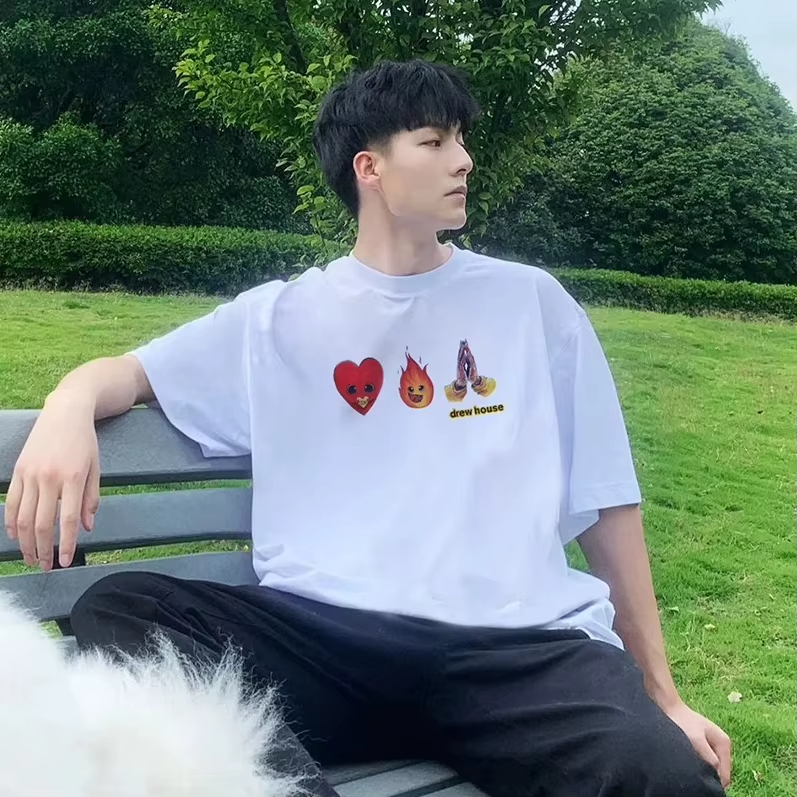 DREW HOUSE New Mens Clothing Fire printed logo T shirt men's and women's printed loose short sleeve T-shirt Designer luxury