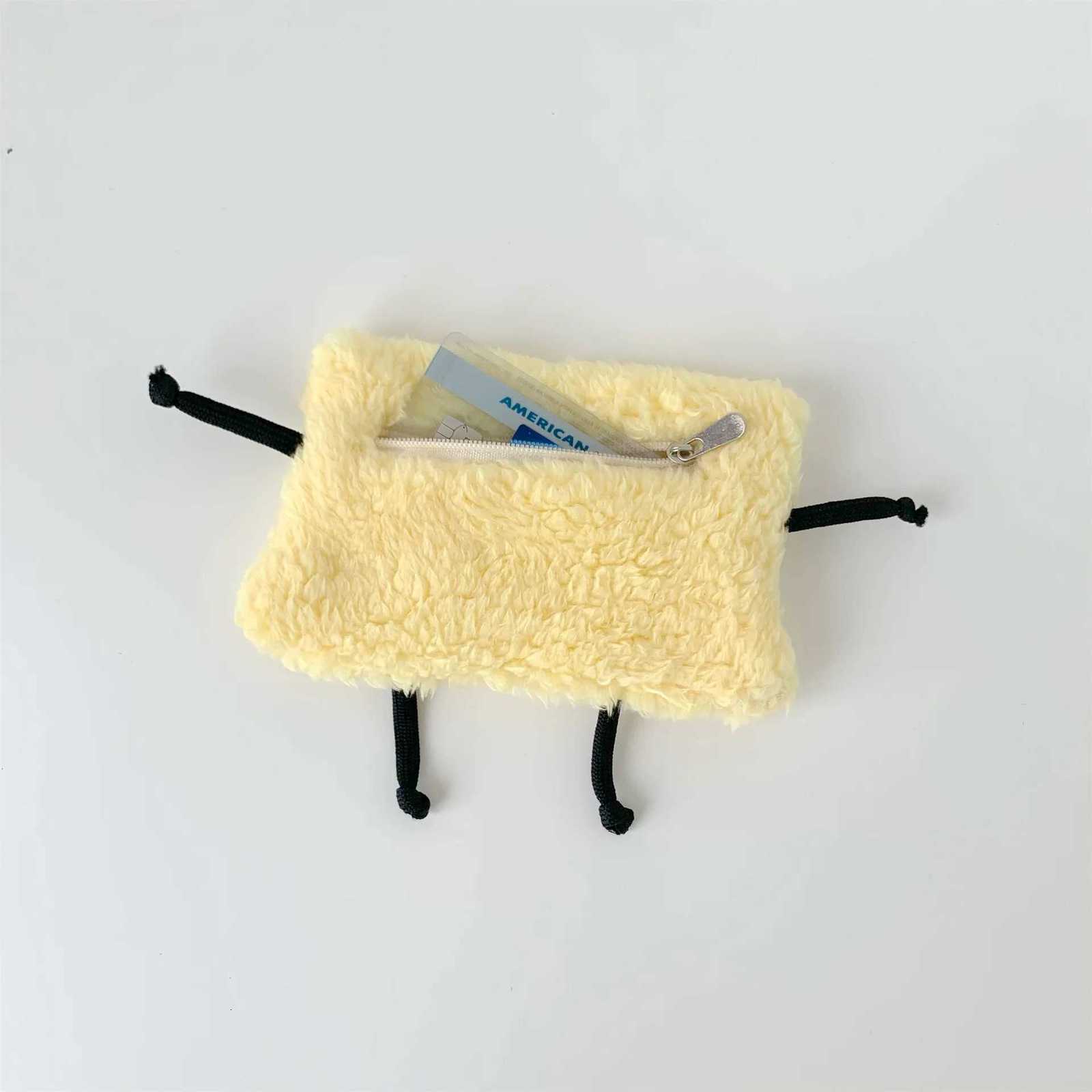 Ins Kawai Light Yellow Cheese Coin Bags Cartoon Smile Embroidery Money ID Credit Card Bags Korean Mini Student Mini Storage Bags G250802