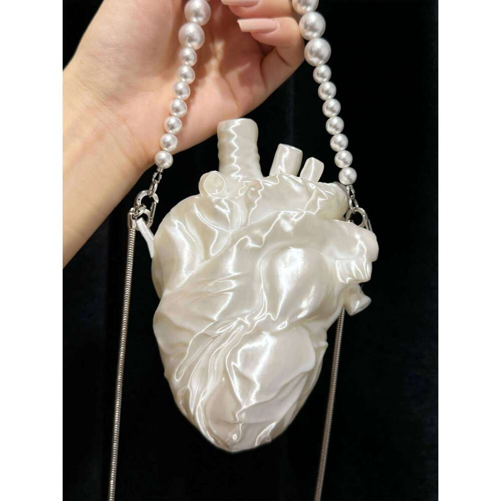 Light Fashion 3d Printed Three-dimensional Heart Women Personalized Banquet Party Bead Chain Crossbody Bag Trendy