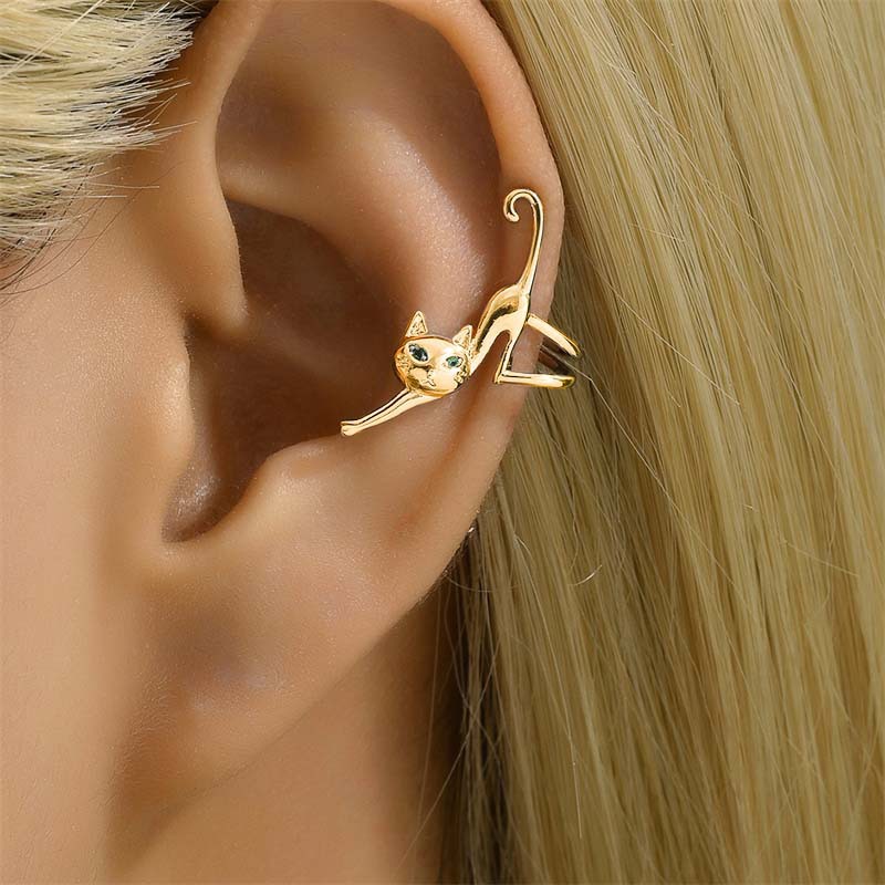 Euro American Kitten Alloy Clip On Earrings for Women High End Fashion Cat Themed No Piercing Ear Climbers Creative Animal Jewelry
