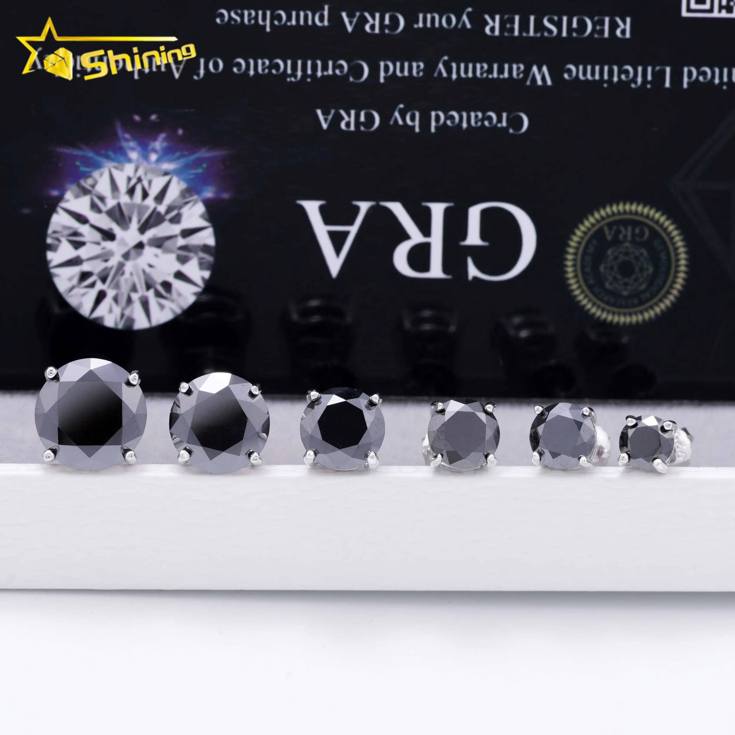 Classic 4 Prong Screw Back Ear Stud 925 Sterling Silver 1ct 2ct 3ct Hip Hop Black Moissanite Earrings