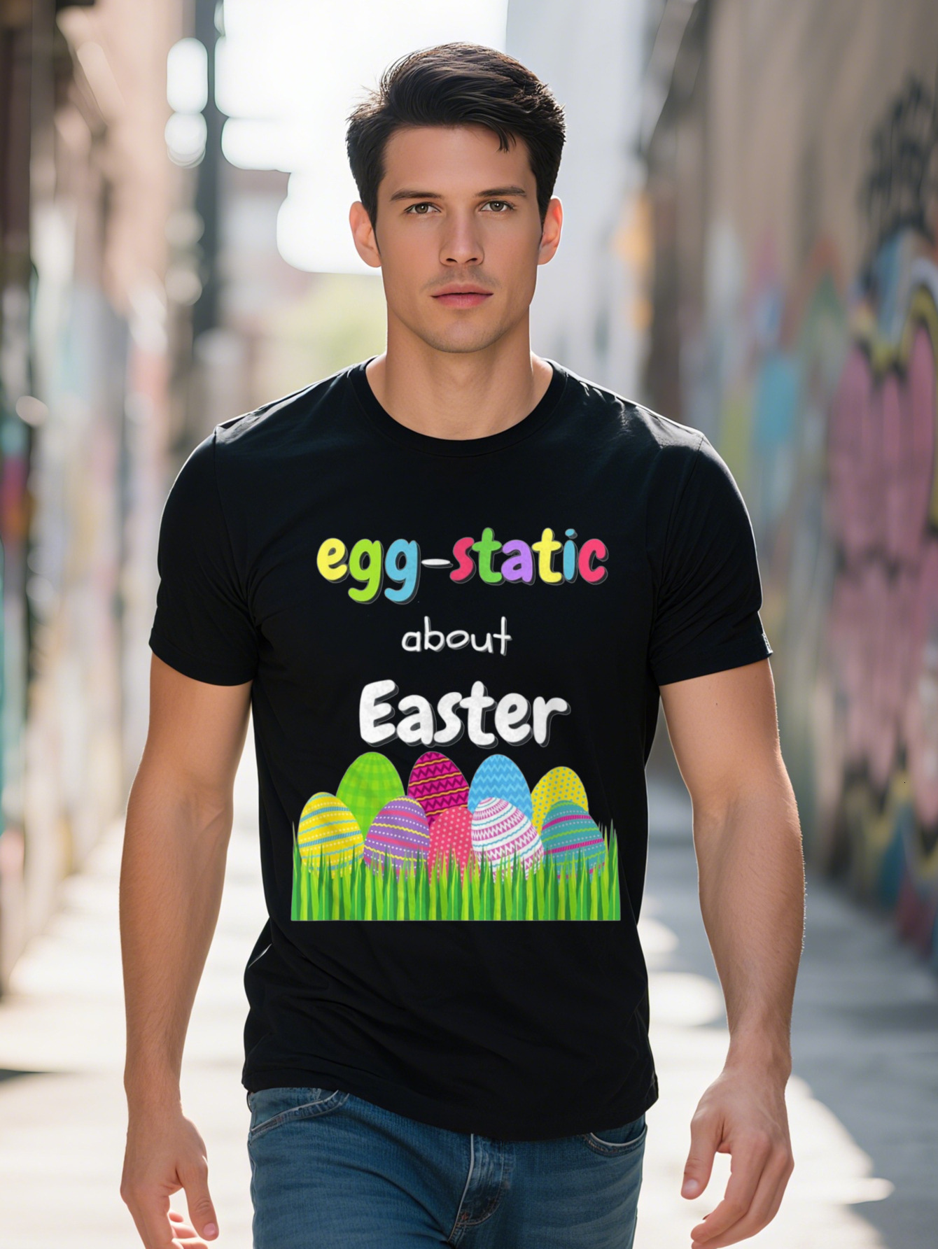 Men s g Cotton T Shirt Funny Egg Static About Easter Pun Graphic Tee with Cartoon Eggs Short Sleeve Casual 3e4da