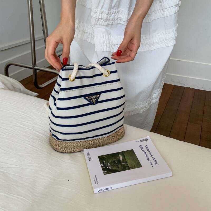 DHpet_wholesale 2025 Striped Drawstring Bucket Bag Vintage Inspired Crossbody & Shoulder Bag for Women, Artistic Chinese Style