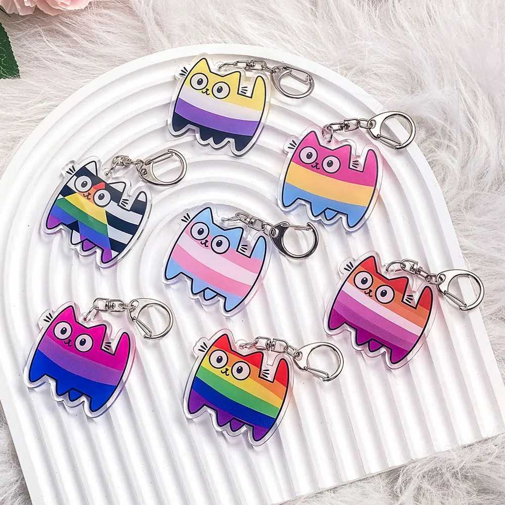 Colorful Cat Acrylic Car Keychain Accessories Bag Charm Cute Cartoon Funny Student Backpack Pendant Keyring Gifts For Friends G250802