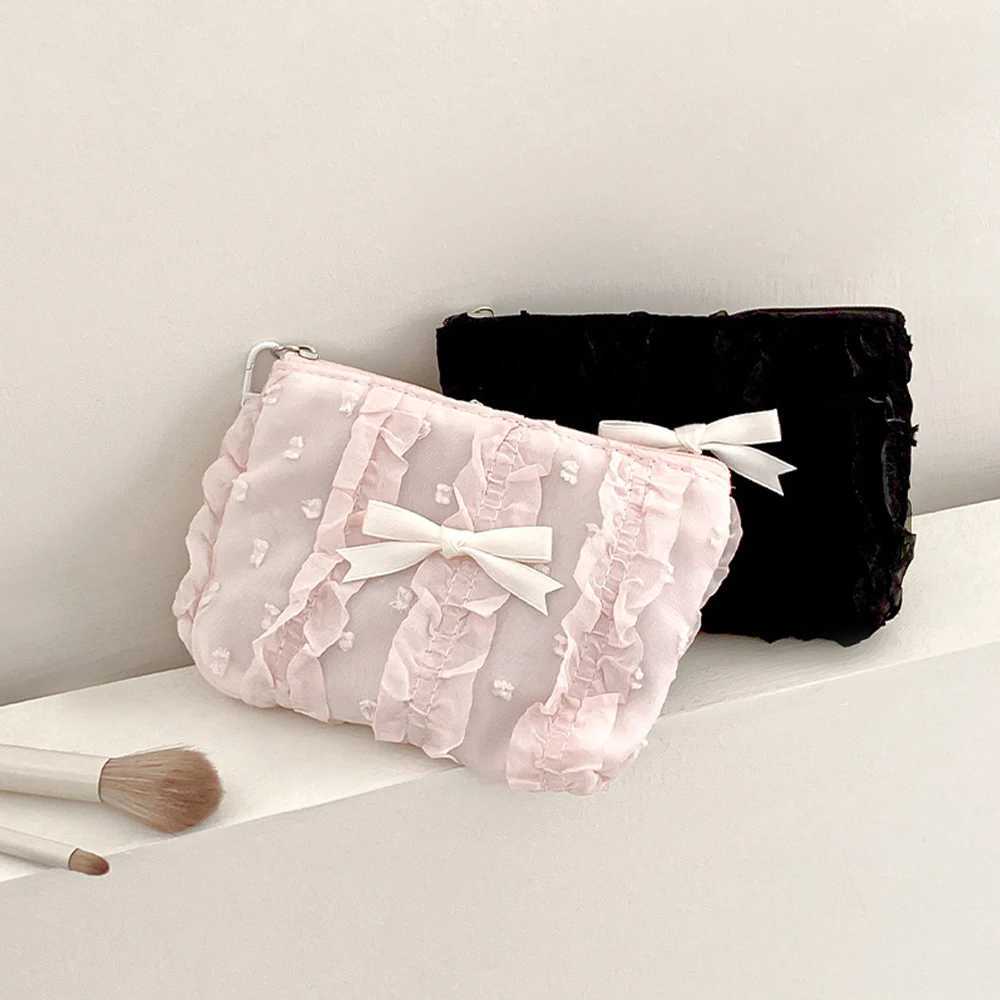 Cute Lace Bow Coin Purse Portable Cosmetic Storage Bag Womens Wallet Key Makeup Lipstick Pouch Headphone Organizer Clutch Bags G250802