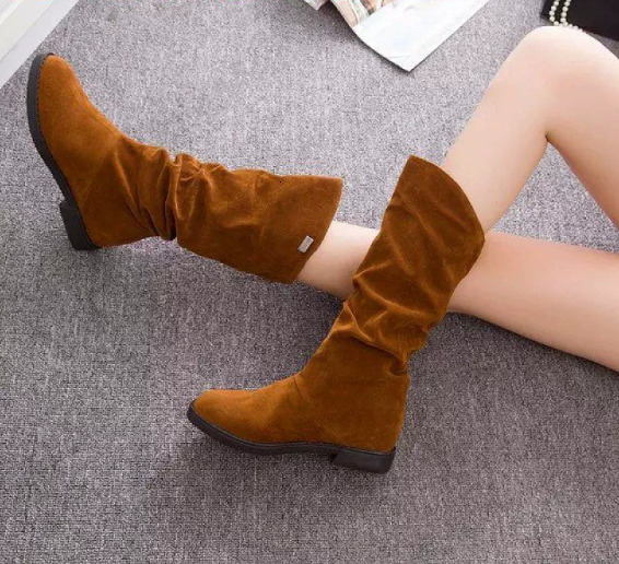 Versatile brushed women's inner height increasing boots, round toe mid heeled short boots, spring autumn winter Martin boots, British women'