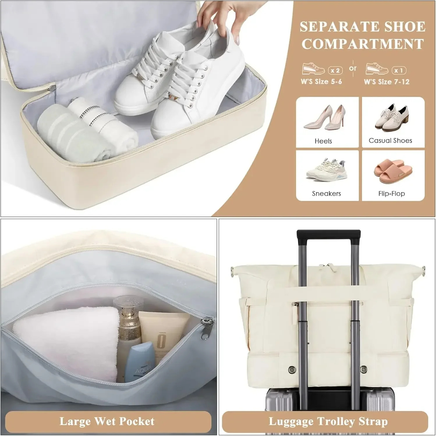 Gym Bag for Women Personal Item Travel Bag with Shoes Compartment Weekender Tote Bag with Pocket Mommy Bag for Women 250801