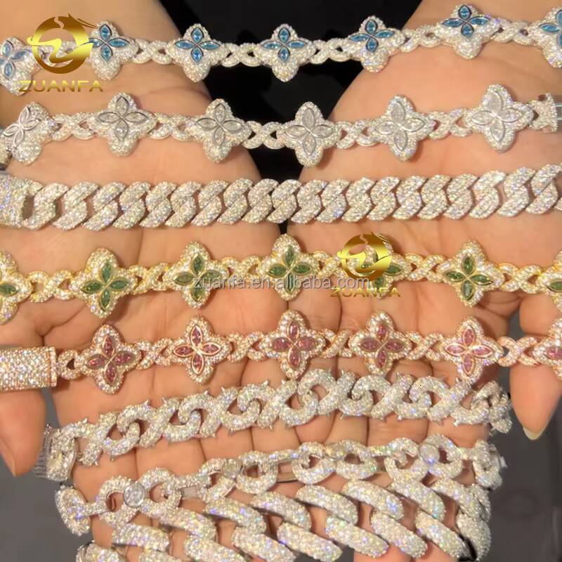 Hot Sale Colorful Moissanite Bracelet 925 Sterling Silver Gold Plated Hiphop Mens Mutil-color Bracelets Gift