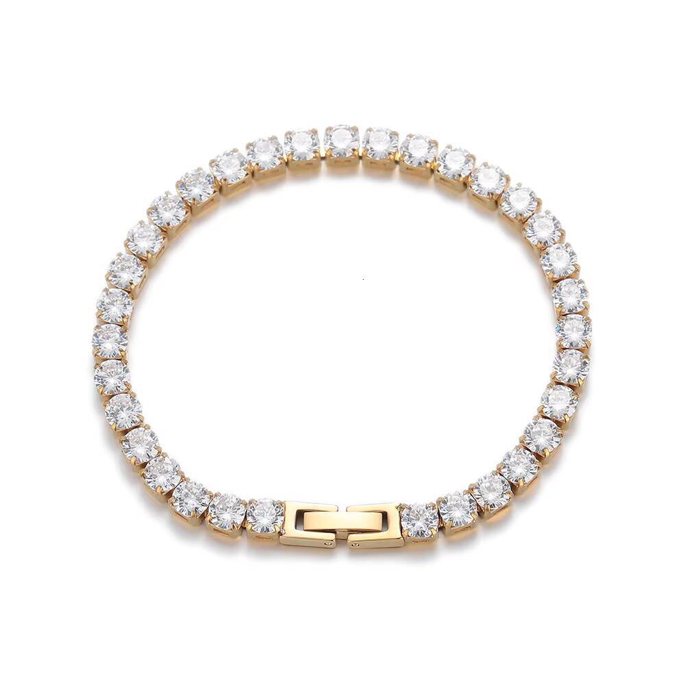 Fashion Shiny Cubic Zirconia Tennis Chain Wrist Bracelet Bangle for Women Men Gold Plated Stainless Steel Fine Jewelry