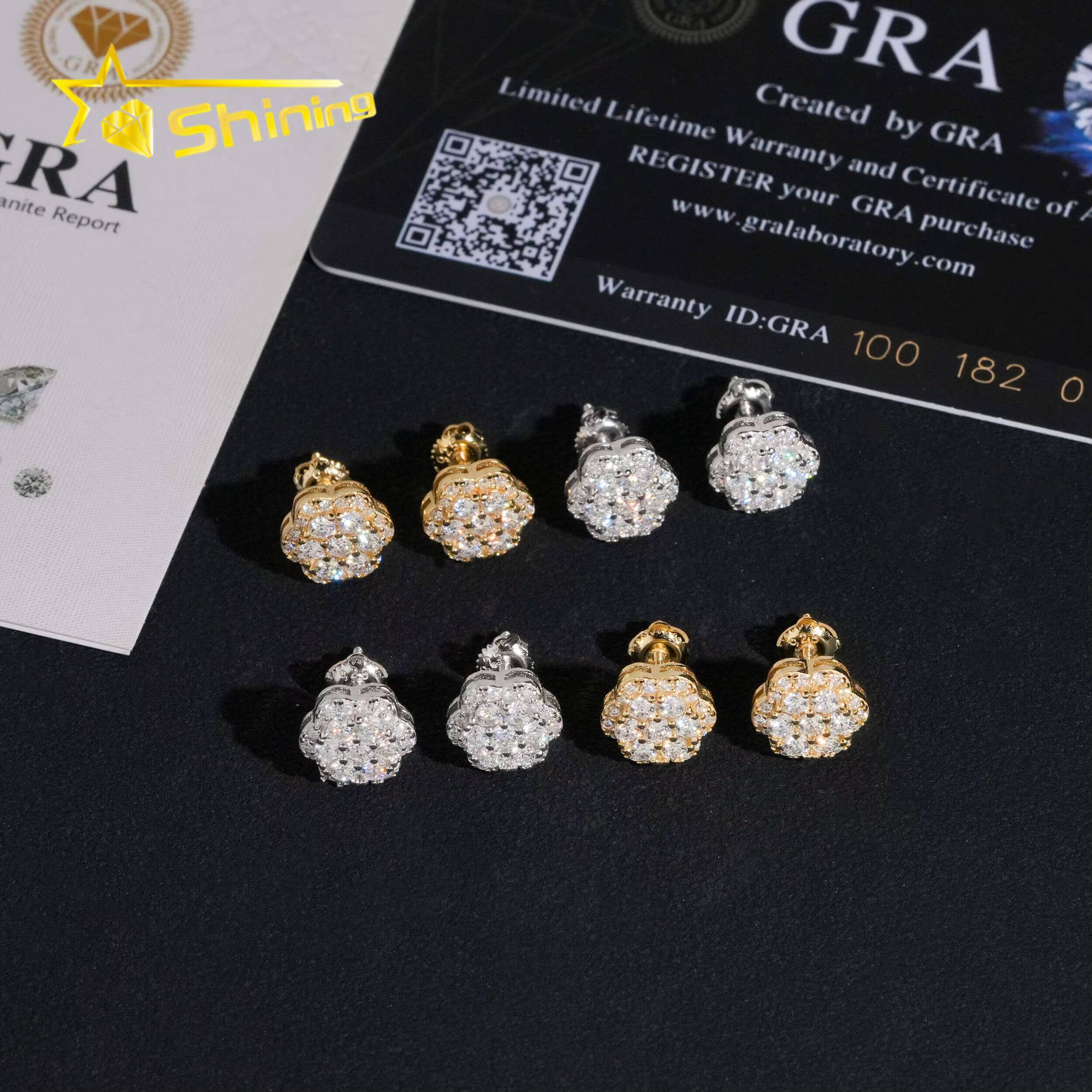 USA Warehouse Local Shipping 925 Sterling Silver Gold Plated Pass Diamond Test Moissanite Flower Cluster Screw Back Stud Earring