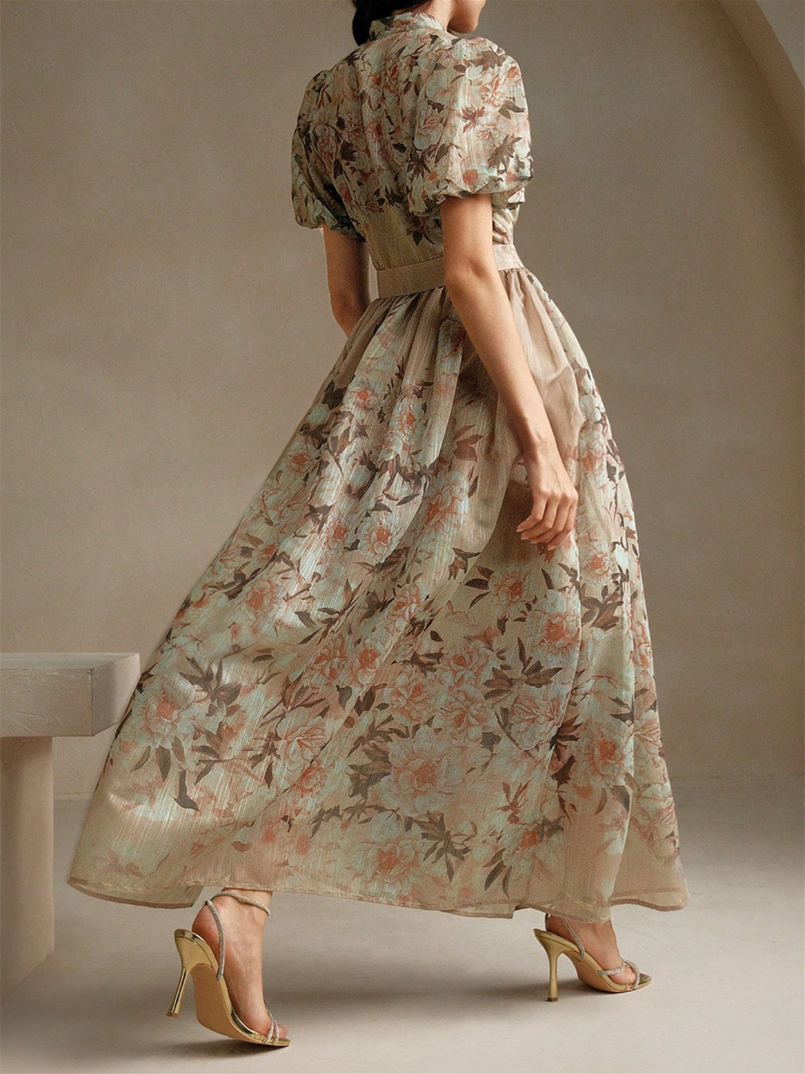 F84Foreign trade women's spring and summer elegant bamboo print spot wholesale dress