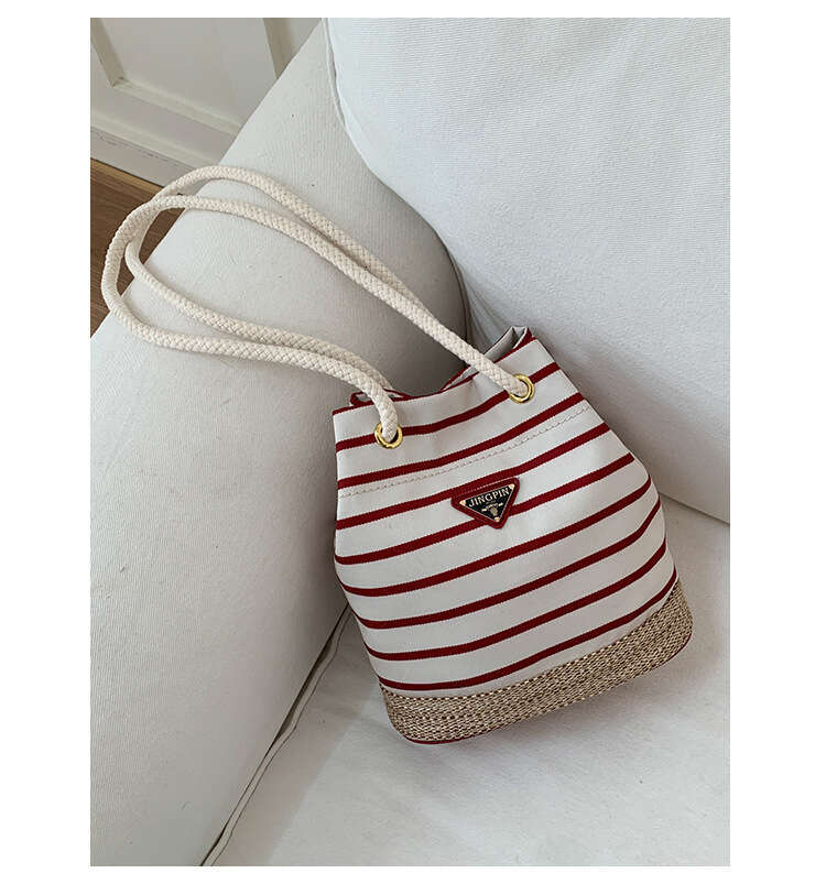 DHpet_wholesale 2025 Striped Drawstring Bucket Bag Vintage Inspired Crossbody & Shoulder Bag for Women, Artistic Chinese Style