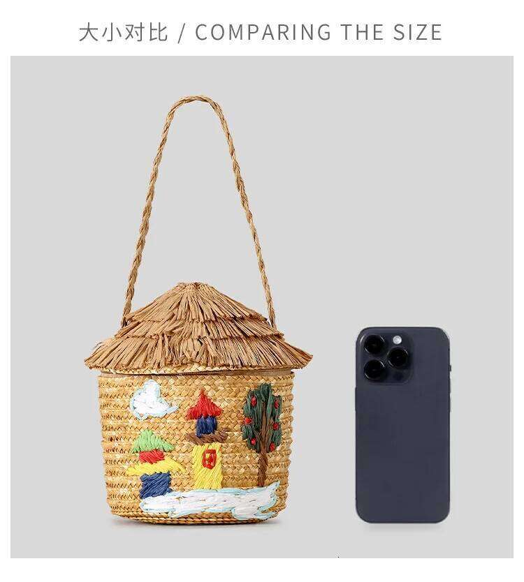 Creative Cartoon House Women Shoulder Bags Paper Woven Cute Handbags Handmade Summer Beach Bag for Children