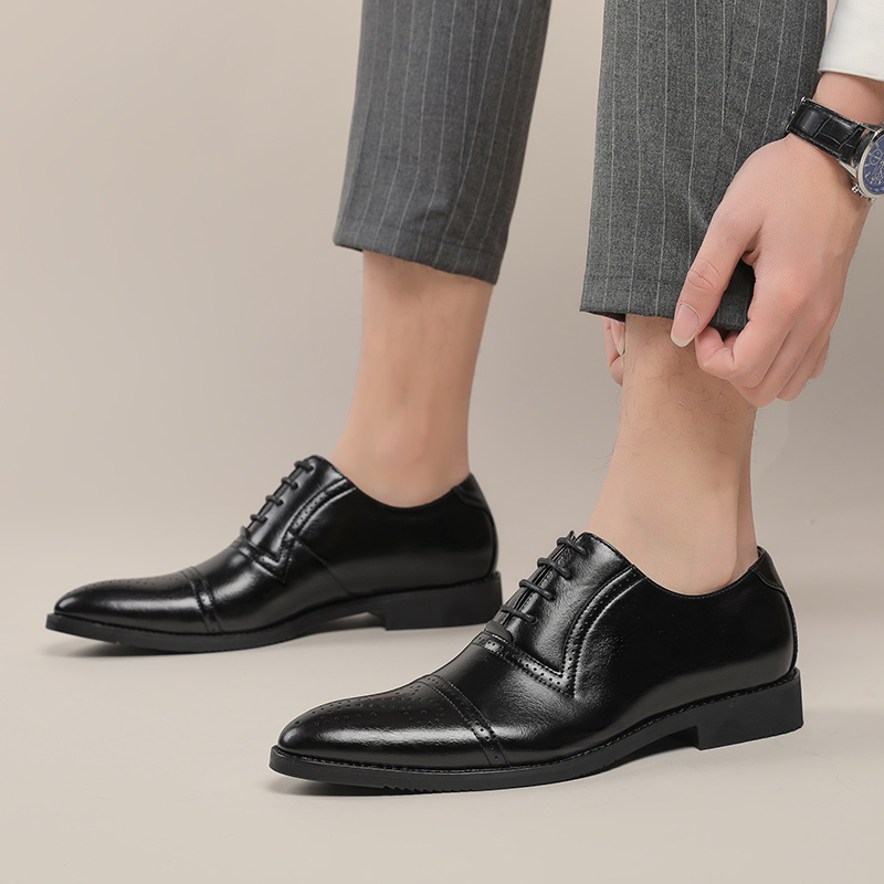 20411- New British color blocked lace up pointed block leather shoes for hairstylists, trendy men's shoes, low cut casual versatile single shoes