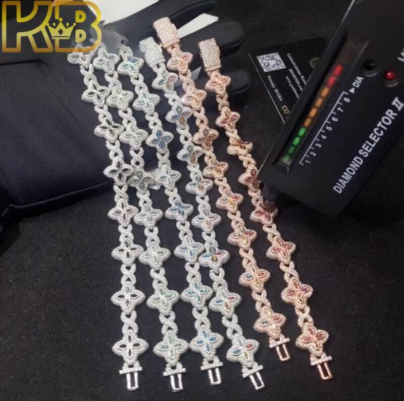 Best Selling Moissanite Diamond 925 Sterling Silver Rhodium Plated Moissanite Bracelet Men Cuban Link Bracelet