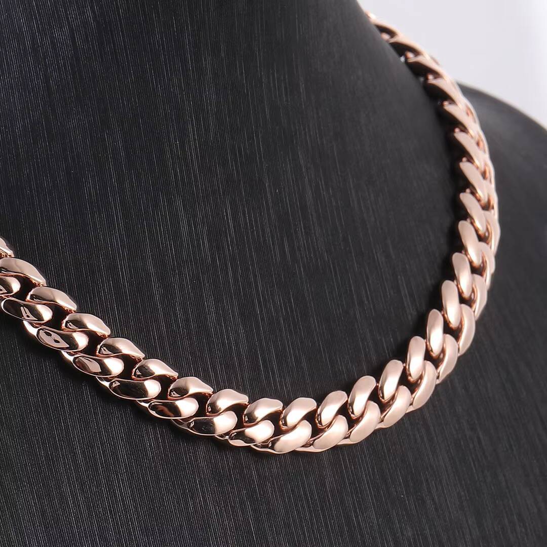 Custom 18K 14K 10K Solid Real Rose Gold 9mm Cuban Link Chain Handmade Fashion Jewelry Fine Necklaces Solid Gold Jewelry for Men