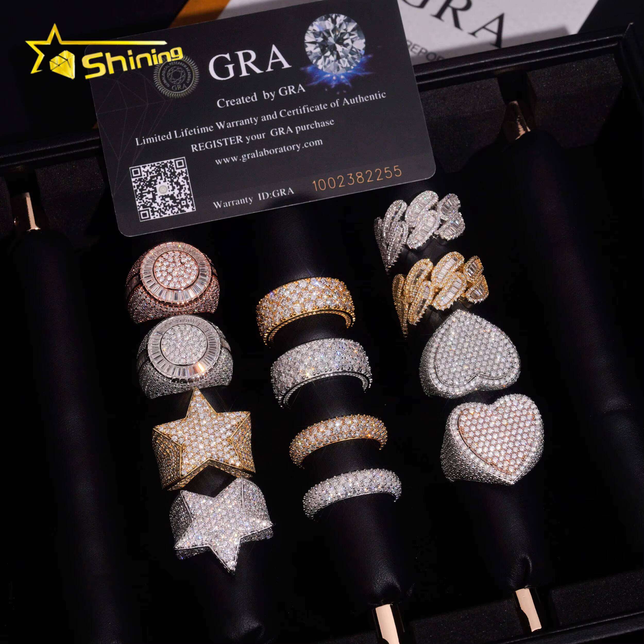 Luxury Hiphop Ring 925 Sterling Silver Gold Plated Iced Out VVS Moissanite Pass Diamond Tester Ring Men