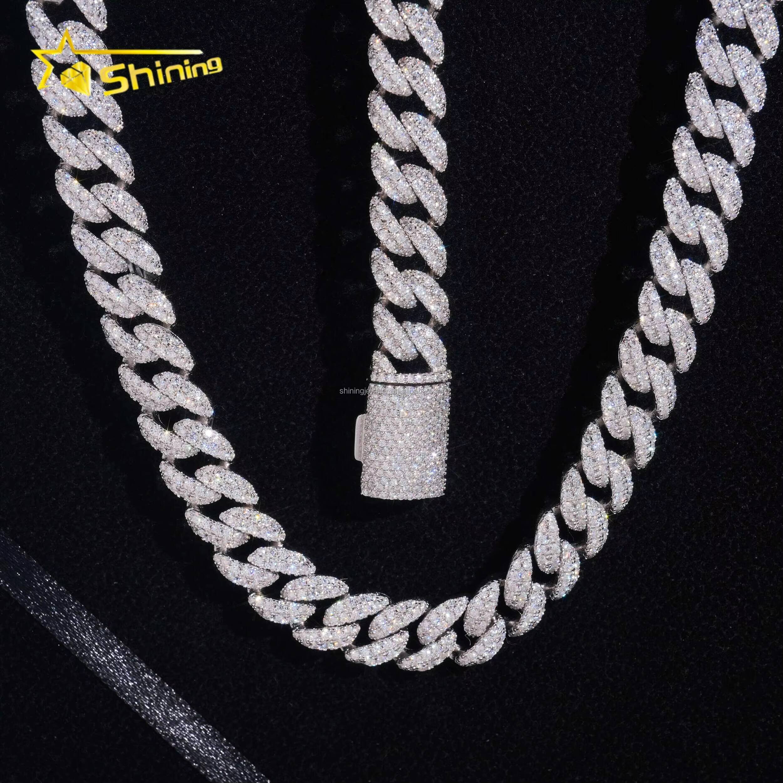 Fashion Rapper Jewelry GRA Certificate 12mm Two Rows Moon Shape Iced Out Moissanite Diamond S925 Sterling Silver Miami Cuban