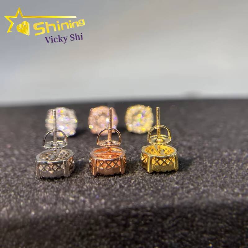 GRA Certificated 925 Sterling Silver Gold Plated Moissanite Stud Earrings Custom Iced Out Diamond Earrings for Women