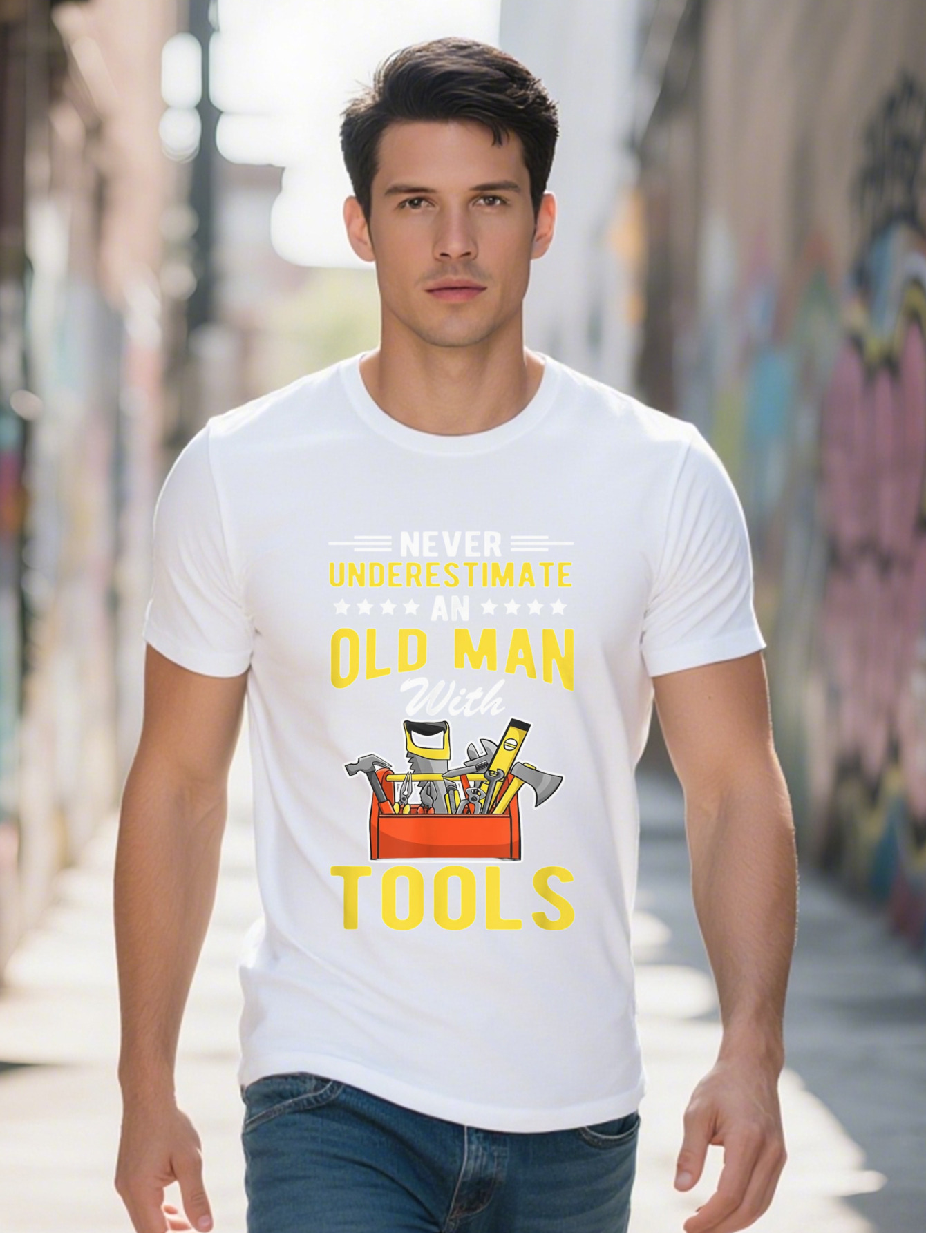 Distressed Quote Never Underestimate An Old Man Tools T Shirt f43fc