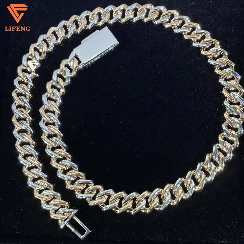 Iced Hip Hop Jewelry Luxury Two Tone Rose Gold 15mm Classic Moissanite Cuban Link Chain Necklace 925 Silver Men Cuban Chain