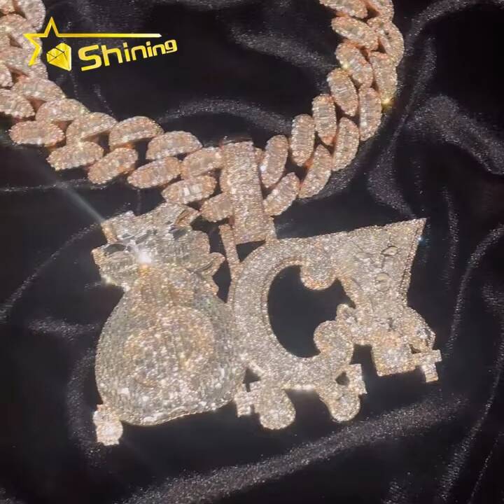 Men Charms Jewelry Iced Out Custom Hip Hop Pendant Lab Diamond 925 Sterling Silver VVS Moissanite Name Letter Initial Pendant