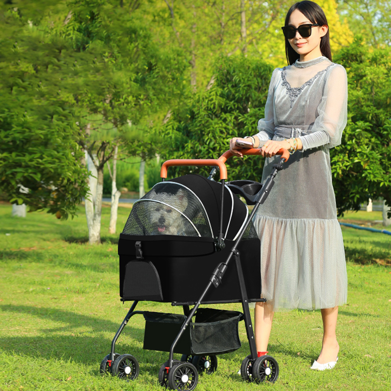 Pet stroller suitable for small and medium-sized cats and dogs, with detachable straps, easy to fold, detachable lining