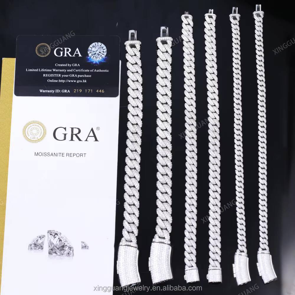 Hip Hop 6mm 9mm 13mm Wide Bracelet S925 Silver Gold Plated VVS Moissanite Diamond Bracelet for Mens Jewelry