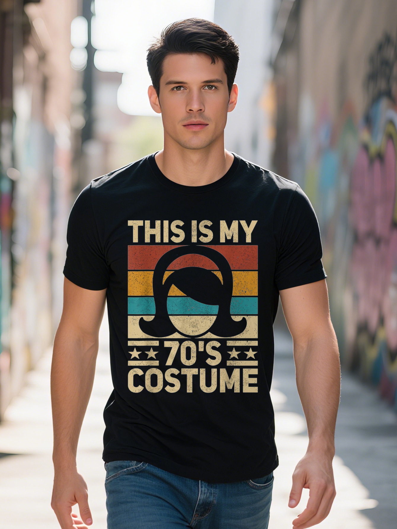 Retro Inspired This Is My Costume Men s T Shirt Cotton Short Sleeve Crew Neck in Vibrant Disco Party 221c4
