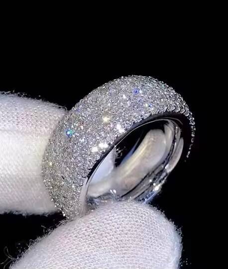 Chic Rhodium Plated Full-Ice Mens Moissanite Cocktail Ring Perfect Holiday Gifting