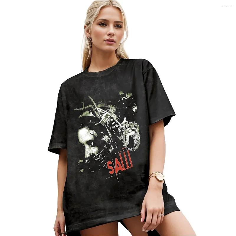 Vintage-Style Graphic T-Shirt: Washed Cotton Tee for Men & Women, Gothic Horror Movie Design, Casual Fashion O-Neck Top ddmymarket