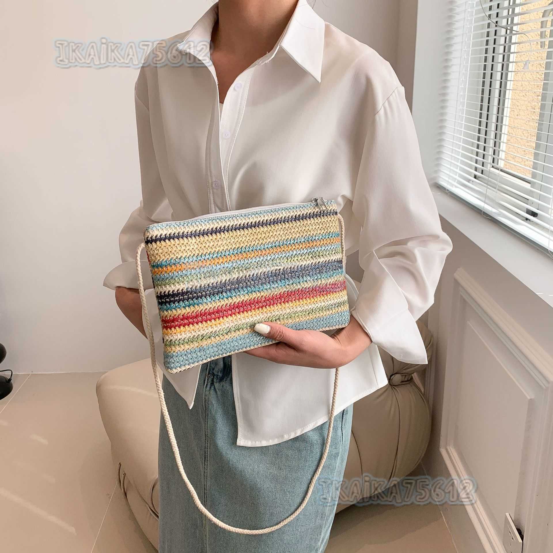 Color-block Straw Bag Envelope Small Bag 2025 Summer New Artistic Woven Fashion Single Shoulder Crossbody Beach Womens Bag H250804