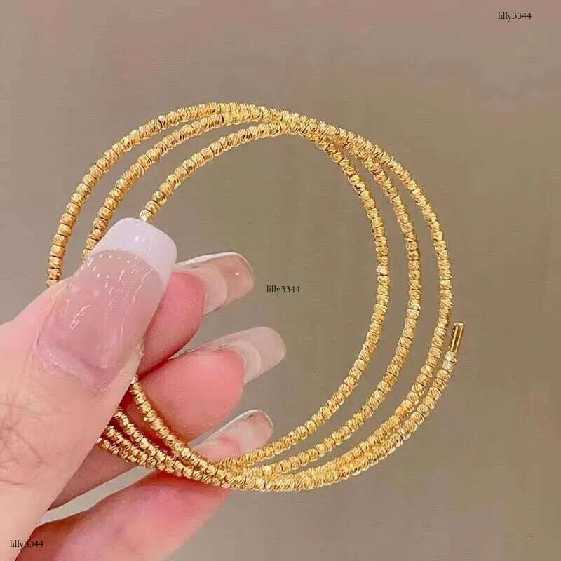 DHCollections Pulseiras & Bangles Copper Gold Multilayer Bouncy Bead Triple Loop Open Stretch Bracelet