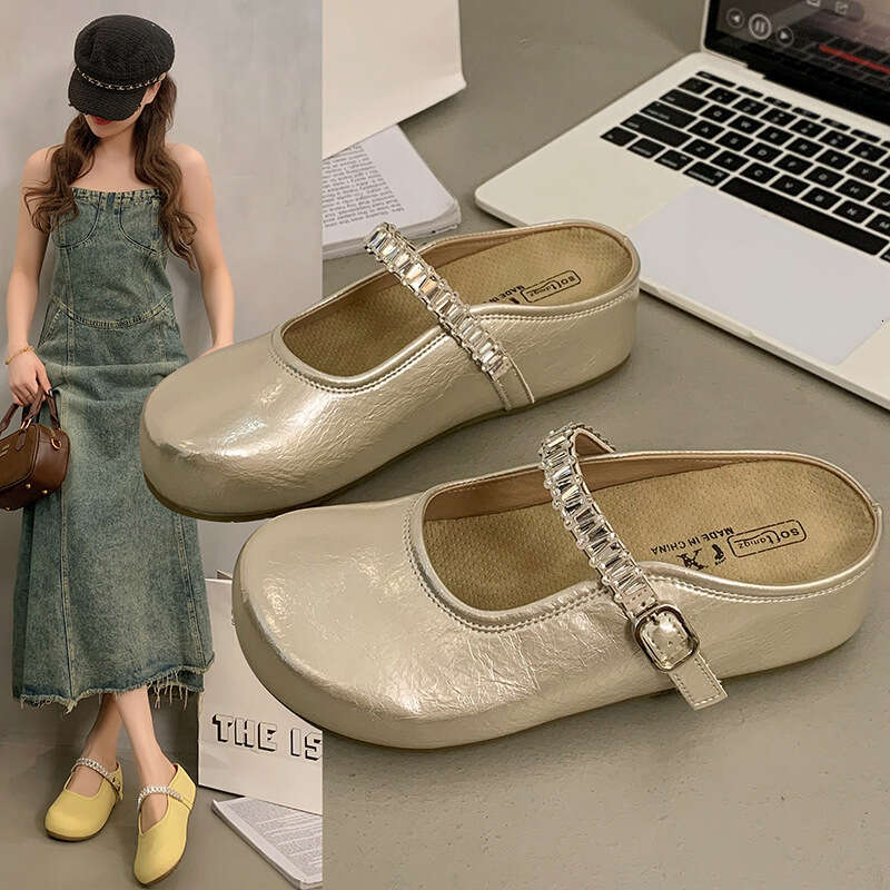 2025 Summer New Women's Hidden Heel Soft Sole designer shoes Mules with Rhinestones, Open Backless, Closed Toe, Half Slippers